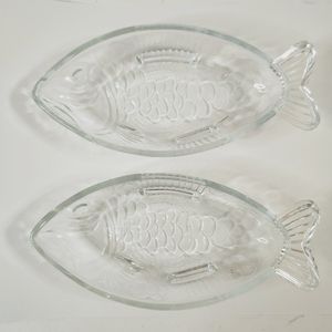 Pair of Ankerglass vintage clear glass fish dishes